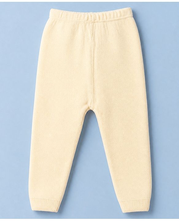 Babyhug Knit Full Sleeves Striped Sweater Set with B patch - Cream