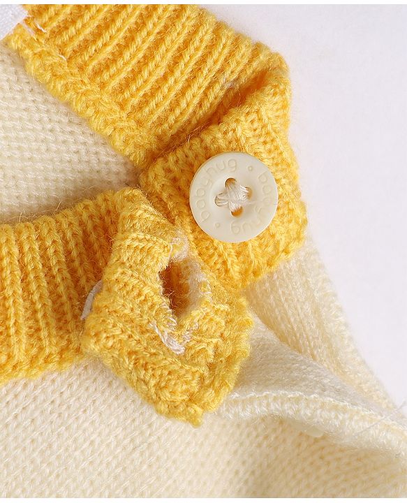 Babyhug Knit Full Sleeves Striped Sweater Set with B patch - Cream