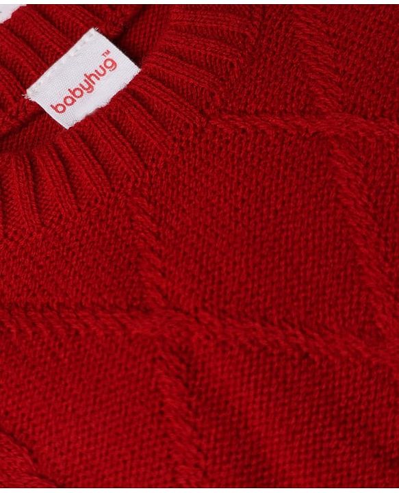 Babyhug Knit Full Sleeves Sweater and Pant Set with Cable Knit - Red