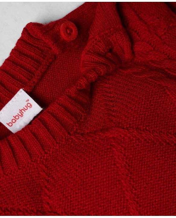 Babyhug Knit Full Sleeves Sweater and Pant Set with Cable Knit - Red