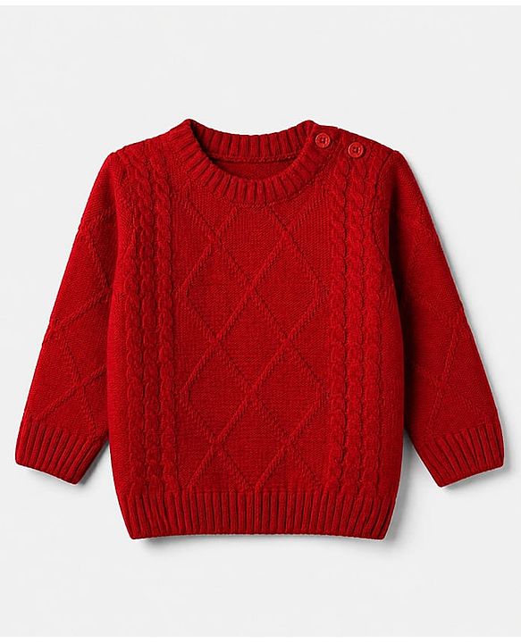 Babyhug Knit Full Sleeves Sweater and Pant Set with Cable Knit - Red