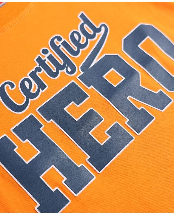 Babyhug 100% Cotton Knit T-Shirt with Full Sleeves and Certified Hero Print - Orange