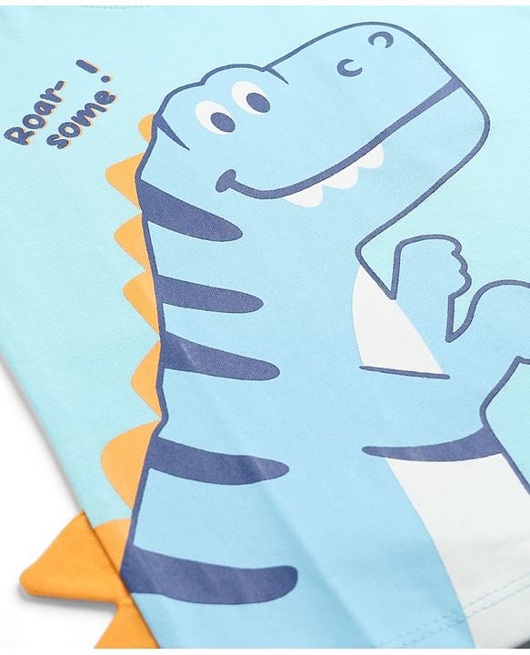 Babyhug 100% Cotton Knit T-Shirt with Half Sleeves and Dinosaur Print - Sky Blue