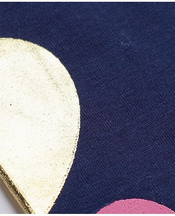 Pine Kids Cotton Lycra Knit Full Length Leggings With Heart Print - Navy Blue