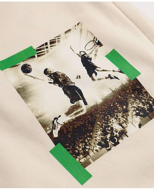 Pine Kids Cotton Mix Knit Full Length Track Pant with Basketball Text in Ivory