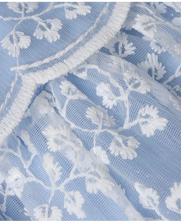 Babyhug Mesh Woven Sleeveless Party Frock With Floral Embroidery - Blue
