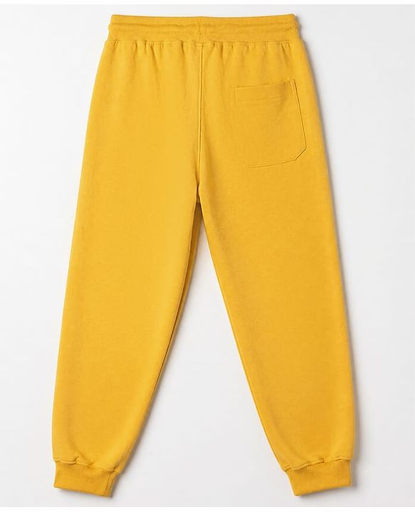 Pine Kids Cotton Knit Full Length Jogger Fit Lounge Pant with Slogan Print in Yellow