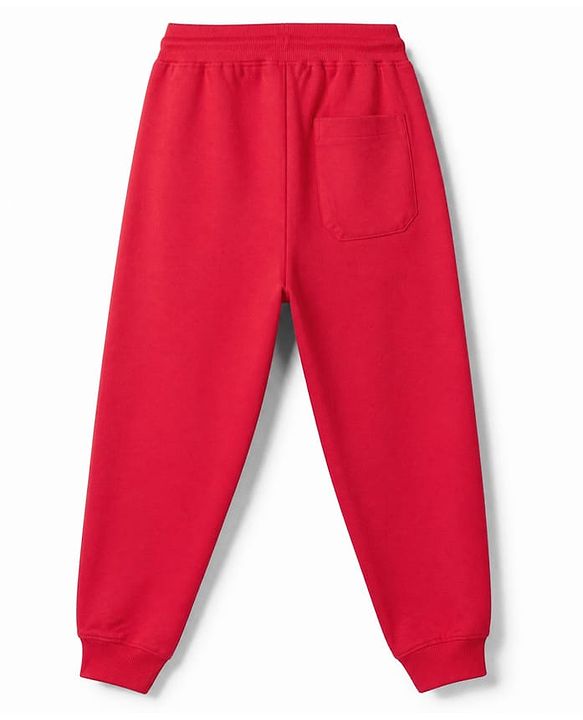 Pine Kids Cotton Mixes Knit Full Length Lounge Pant with Hyper Racing Division Text Print - Red