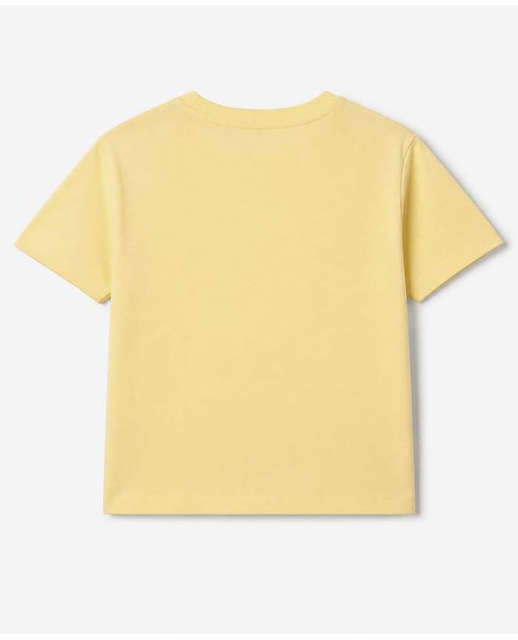 Pine Kids 100% Cotton Knit Oversized T-Shirt with Half Sleeves and Sparkle Embroidery in Yellow for 4-5 Years