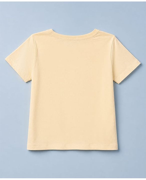 Pine Kids 100% Cotton Knit T-Shirt with Half Sleeves and Island Landscape Print - Peach
