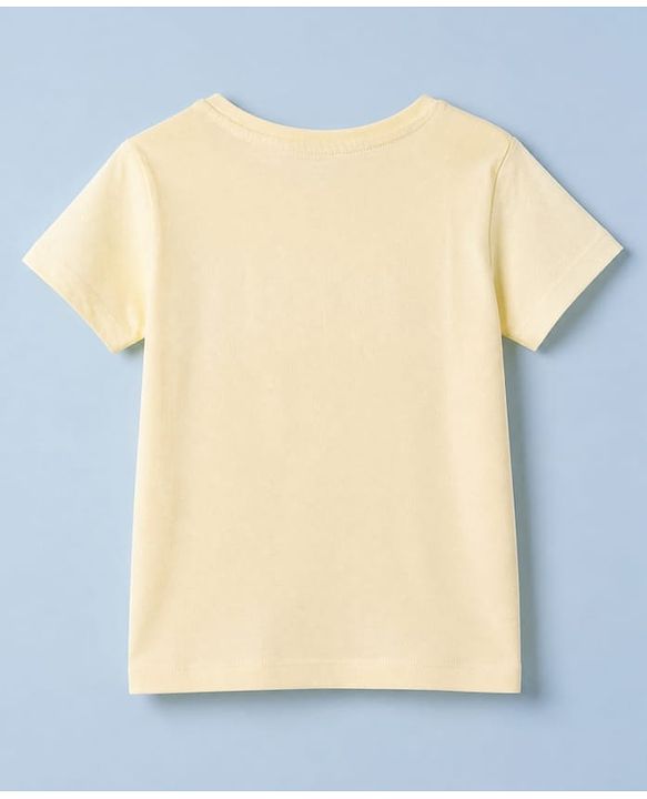 Pine Kids 100% Cotton Knit T-Shirt with Half Sleeves and Palm Trees and Beach Print in Beige