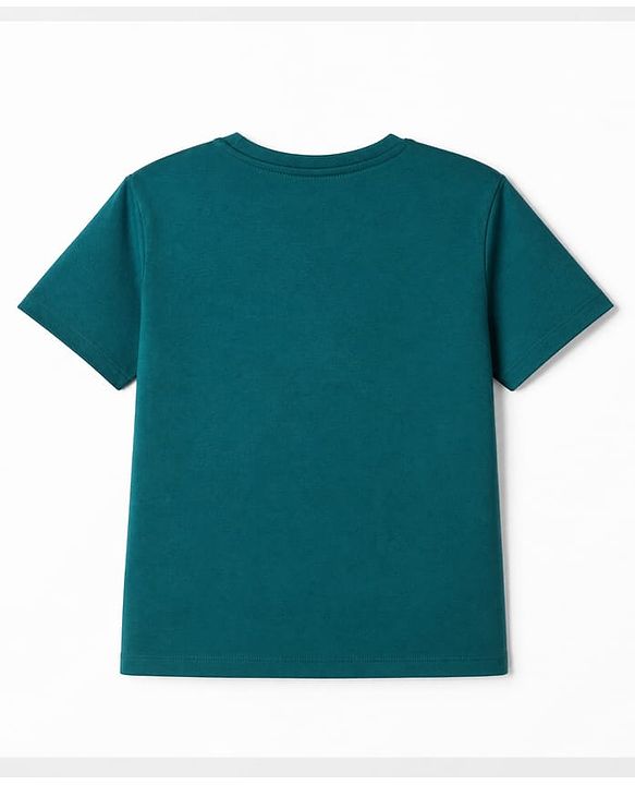 Pine Kids 100% Cotton Knit Half Sleeves T-Shirt with Basketball Print in Green