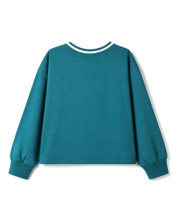 Pine Kids 100% Cotton Knit Full Sleeves T-Shirts with Simply Blessed Print - Teal Blue
