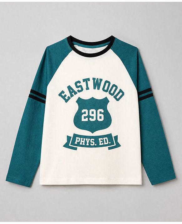 Pine Kids 100% Cotton Knit T-Shirt with Full Sleeves and Eastwood Shield Print - White
