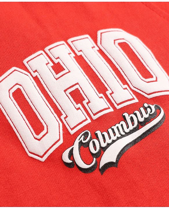 Pine Kids Cotton Knit SweatShirt with Full Sleeves and Ohio Columbus Print - Red
