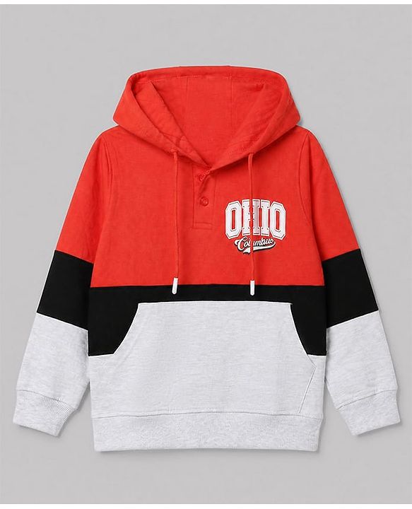 Pine Kids Cotton Knit SweatShirt with Full Sleeves and Ohio Columbus Print - Red