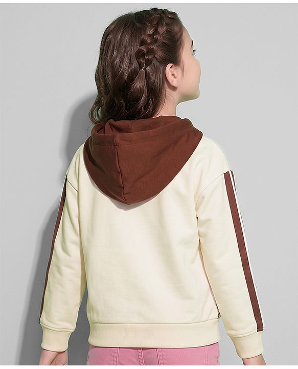 Pine Kids 100% Cotton Knit Hooded Sweatshirt with Full Drop Shoulder Sleeves and Eiffel Tower Print - Off White
