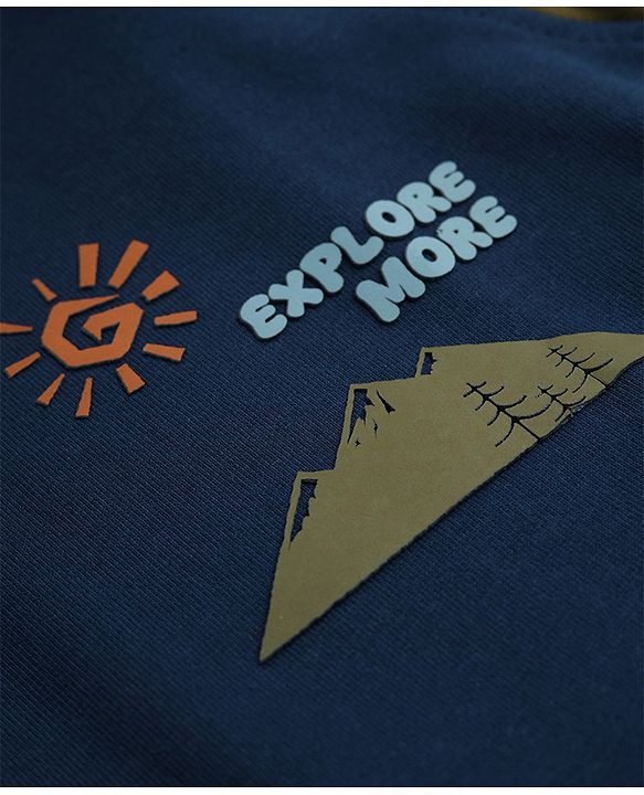 Pine Kids Cotton Knit Full Raglan Sleeves Hooded Sweatshirt With Text Print - Navy Blue