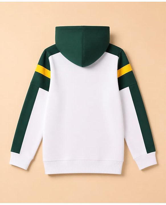 Pine Kids Cotton Knit Hooded Sweatshirt with Full Sleeves and New York Text Print - White