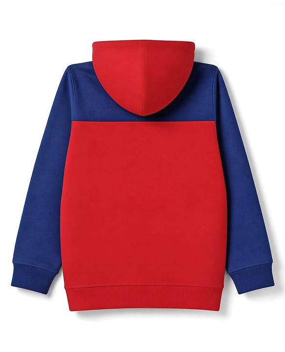 Pine Kids Cotton Knit Color Block Hooded Sweatshirt with Full Sleeves and Positive Text Print - Red