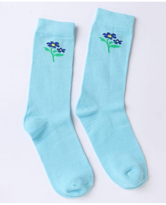 Pine Kids Cotton Knit Below Knee Length Socks With Floral Design Pack of 3 - Blue Yellow White