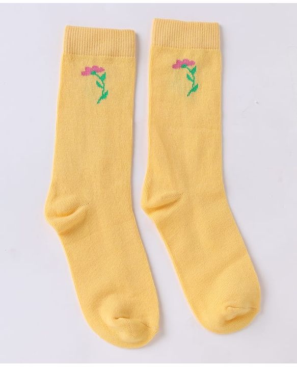 Pine Kids Cotton Knit Below Knee Length Socks With Floral Design Pack of 3 - Blue Yellow White