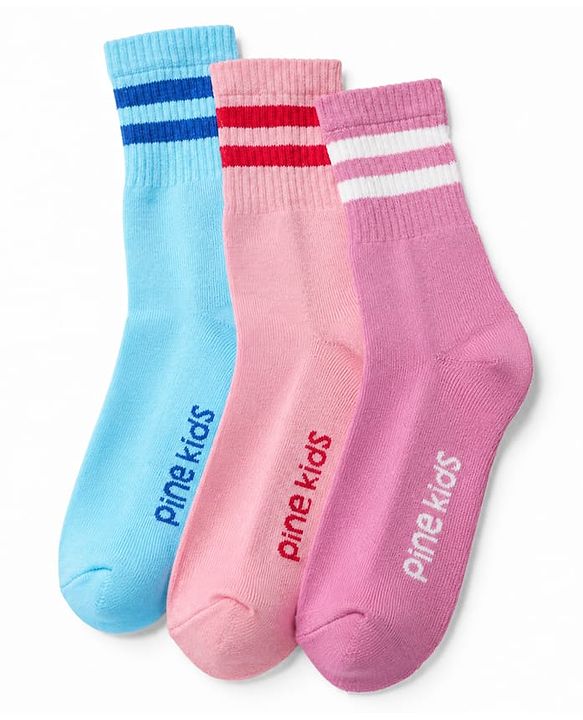 Pine Kids Cotton Knit Socks With Text Design Pack Of 3 -Pink Lavender & Blue