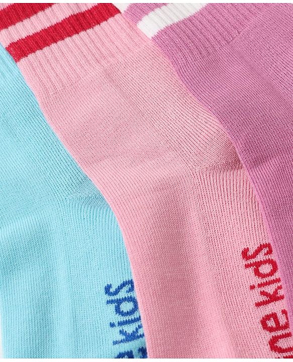 Pine Kids Cotton Knit Socks With Text Design Pack Of 3 -Pink Lavender & Blue
