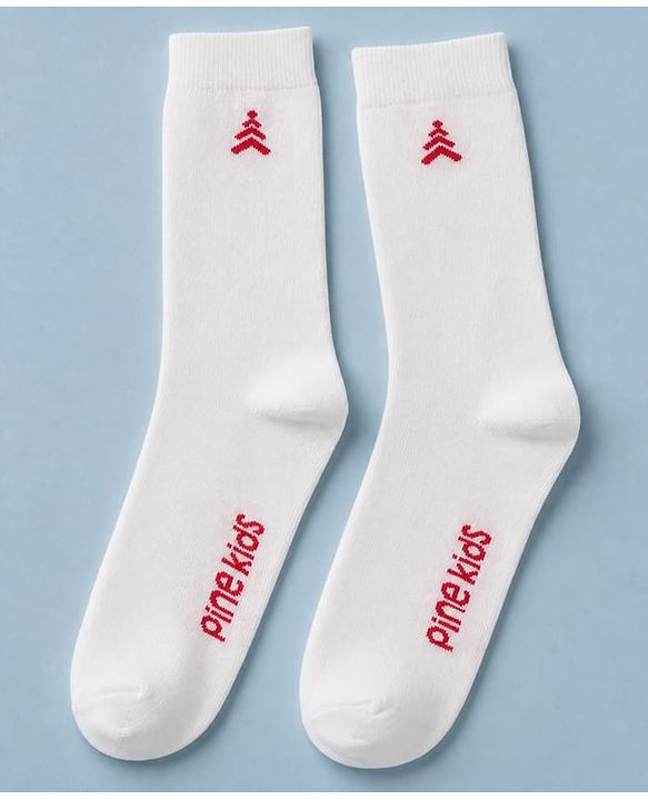 Pine Kids Cotton Knit Socks With Tree Embroidery Pack Of 3 -White