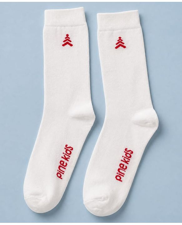 Pine Kids Cotton Knit Socks With Tree Embroidery Pack Of 3 -White
