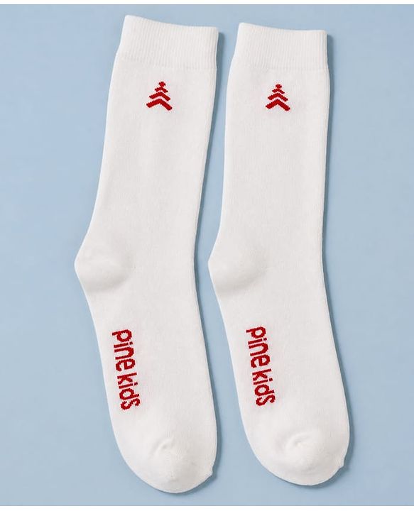 Pine Kids Cotton Knit Socks With Tree Embroidery Pack Of 3 -White