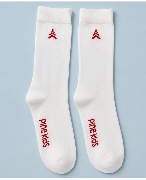 Pine Kids Cotton Knit Socks With Tree Embroidery Pack Of 3 -White