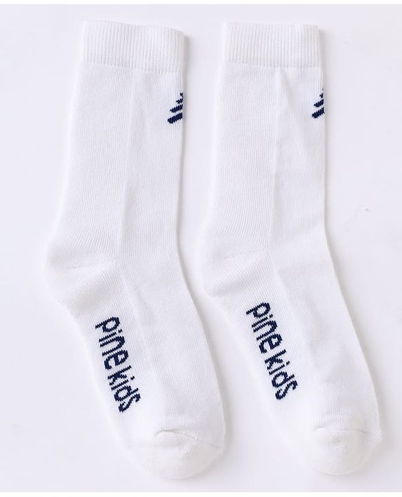 Pine Kids Cotton Mix Knit Below knee length Socks with Pine Kids Text in White Blue & Red Pack of 3