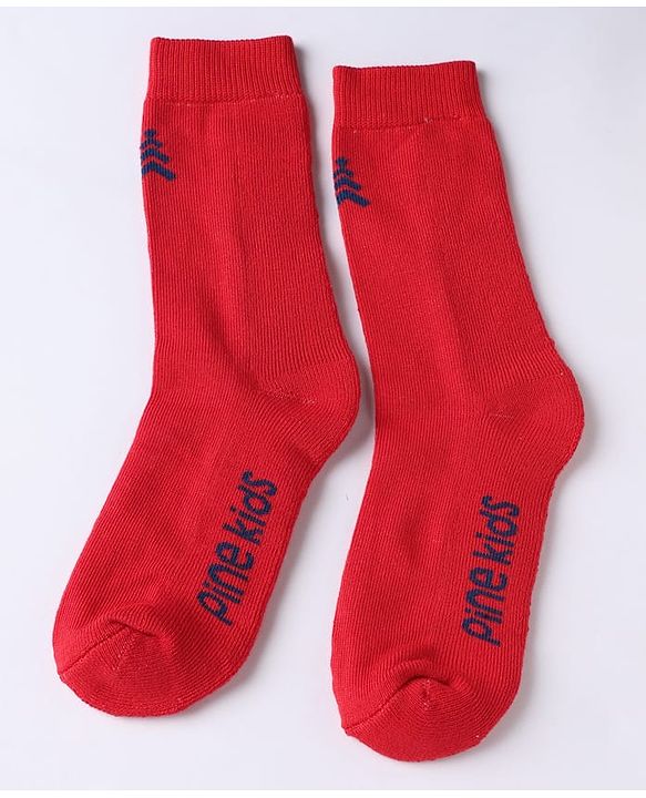 Pine Kids Cotton Mix Knit Below knee length Socks with Pine Kids Text in White Blue & Red Pack of 3