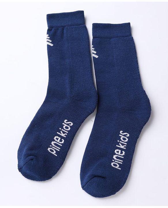 Pine Kids Cotton Mix Knit Below knee length Socks with Pine Kids Text in White Blue & Red Pack of 3