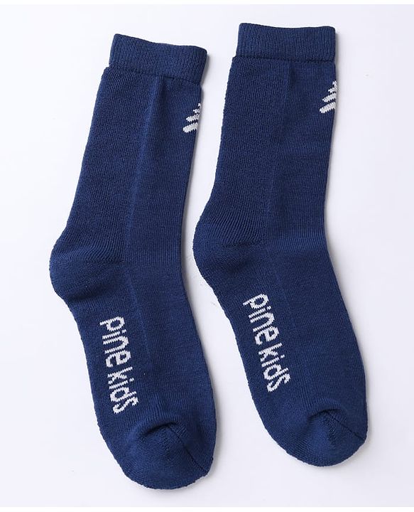 Pine Kids Cotton Mix Knit Below knee length Socks with Pine Kids Text in White Blue & Red Pack of 3