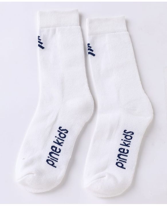 Pine Kids Cotton Mix Knit Below knee length Socks with Pine Kids Text in White Blue & Red Pack of 3