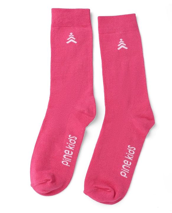 Pine Kids Cotton Knit Mid Calf Length Socks With Pine Kids Text Design Pack Of 3 -Pink