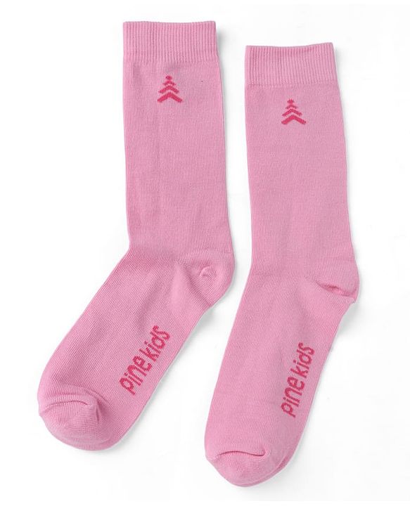 Pine Kids Cotton Knit Mid Calf Length Socks With Pine Kids Text Design Pack Of 3 -Pink