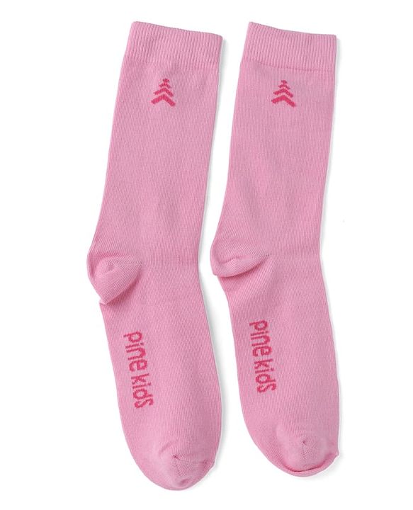 Pine Kids Cotton Knit Mid Calf Length Socks With Pine Kids Text Design Pack Of 3 -Pink