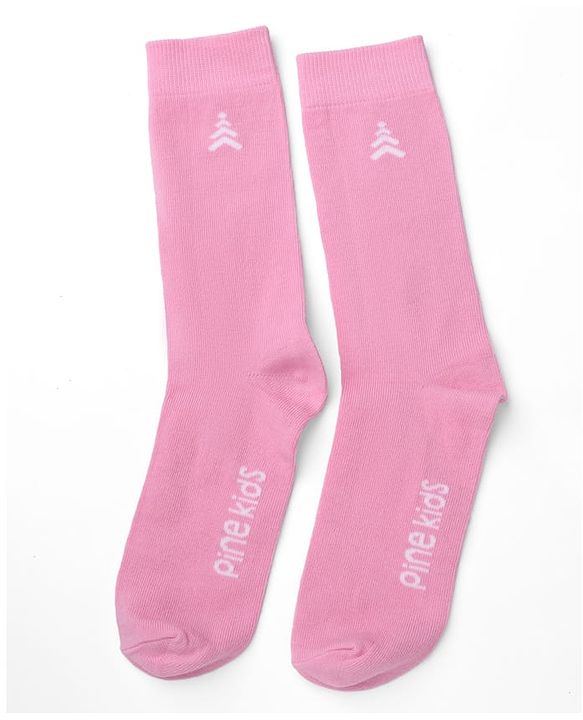 Pine Kids Cotton Knit Mid Calf Length Socks With Pine Kids Text Design Pack Of 3 -Pink