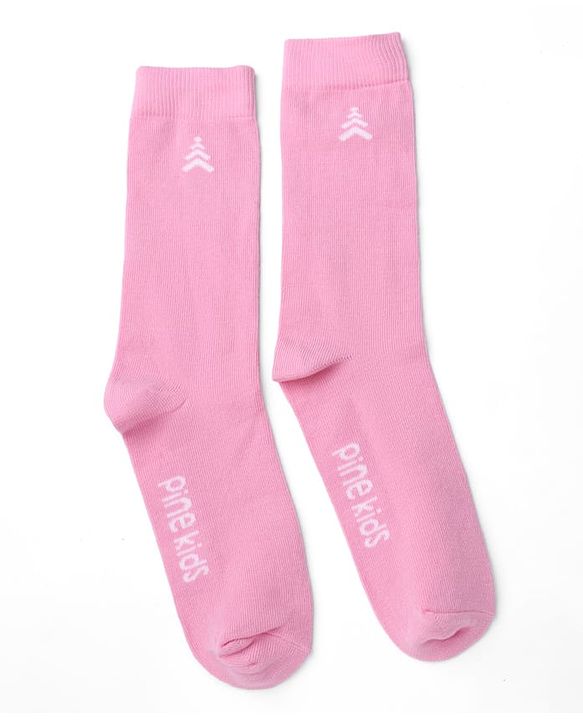 Pine Kids Cotton Knit Mid Calf Length Socks With Pine Kids Text Design Pack Of 3 -Pink