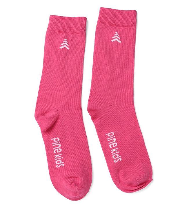 Pine Kids Cotton Knit Mid Calf Length Socks With Pine Kids Text Design Pack Of 3 -Pink