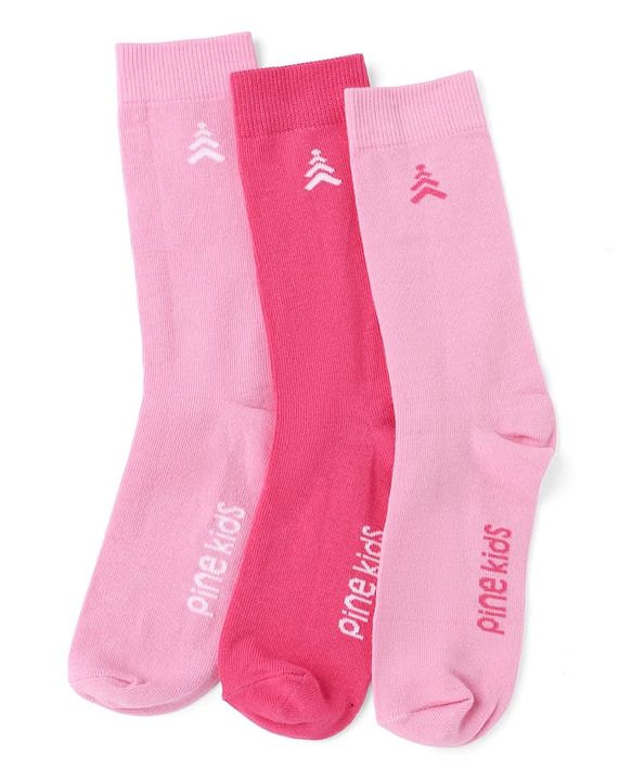 Pine Kids Cotton Knit Mid Calf Length Socks With Pine Kids Text Design Pack Of 3 -Pink