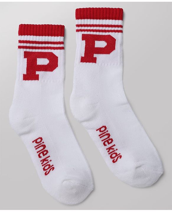 Pine Kids Cotton Mix Knit Mid Calf Socks With Text Design Pack of 3 - White