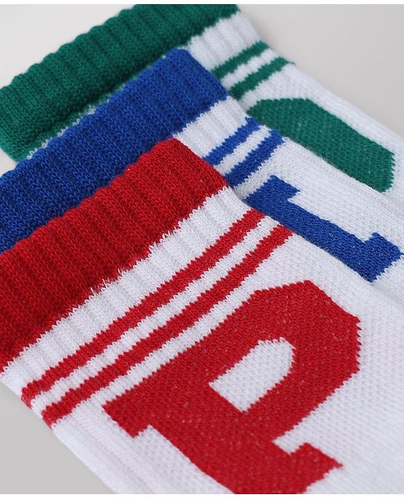 Pine Kids Cotton Mix Knit Mid Calf Socks With Text Design Pack of 3 - White