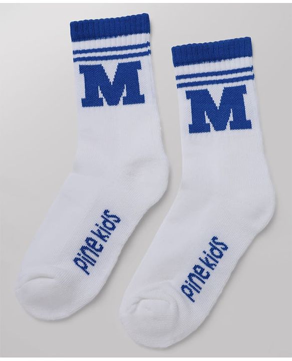 Pine Kids Cotton Mix Knit Mid Calf Socks With Text Design Pack of 3 - White