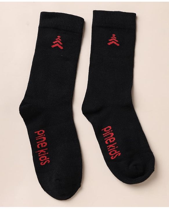 Pine Kids Cotton Mix Knit Below Knee Length Socks With Text Design Pack of 3 - Black White