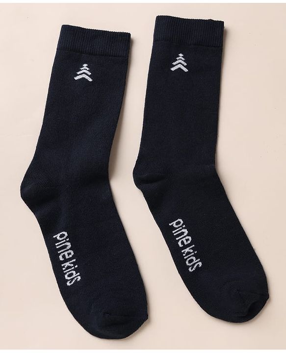 Pine Kids Cotton Mix Knit Below Knee Length Socks With Text Design Pack of 3 - Black White