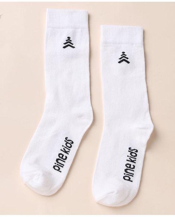 Pine Kids Cotton Mix Knit Below Knee Length Socks With Text Design Pack of 3 - Black White